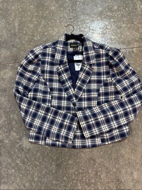 Sugar Lips Plaid Cropped Blazer Navy Cream NWT Tailored Jacket XL